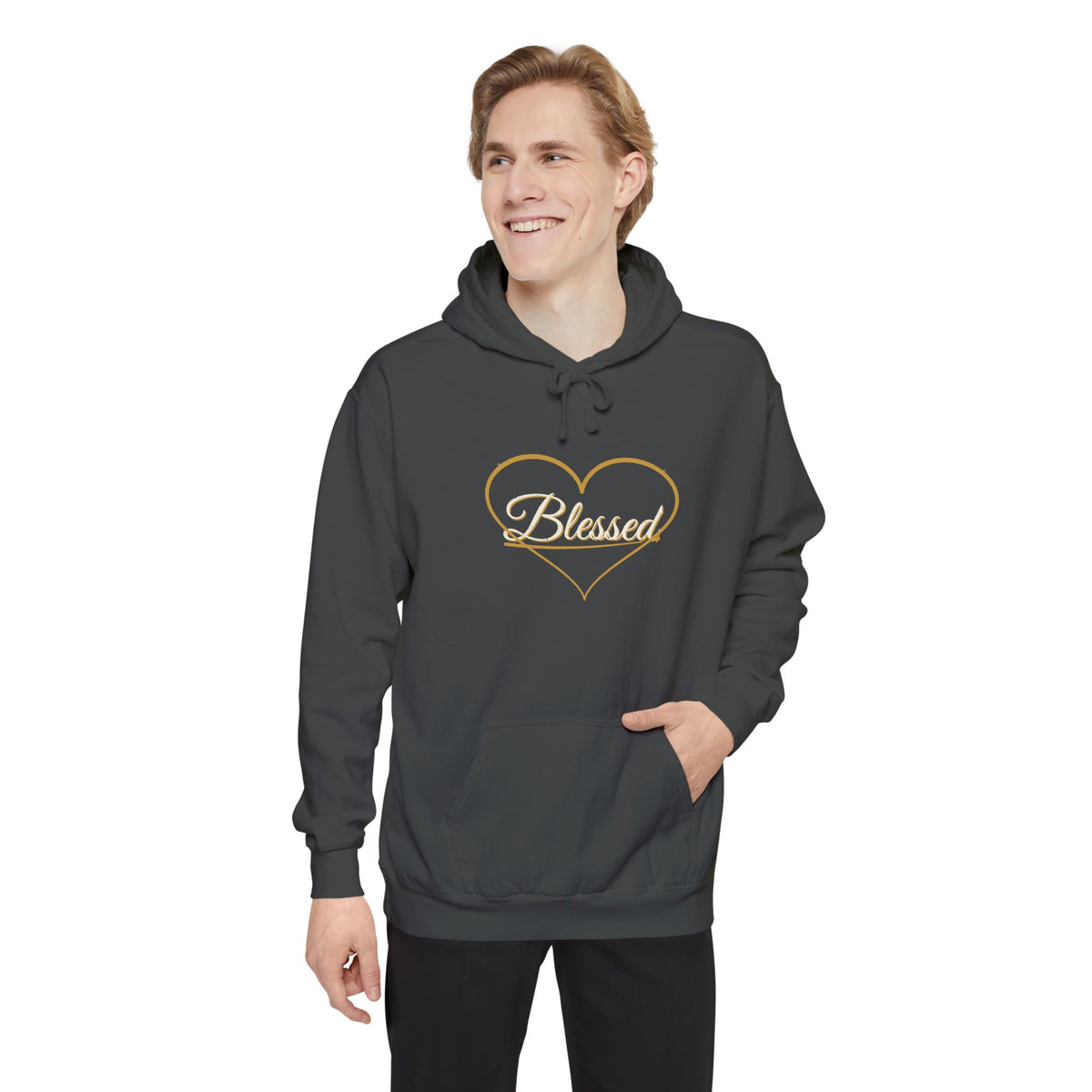 Blessed — Heart Script Hoodie — faith apparel by Talitha Thread Co.