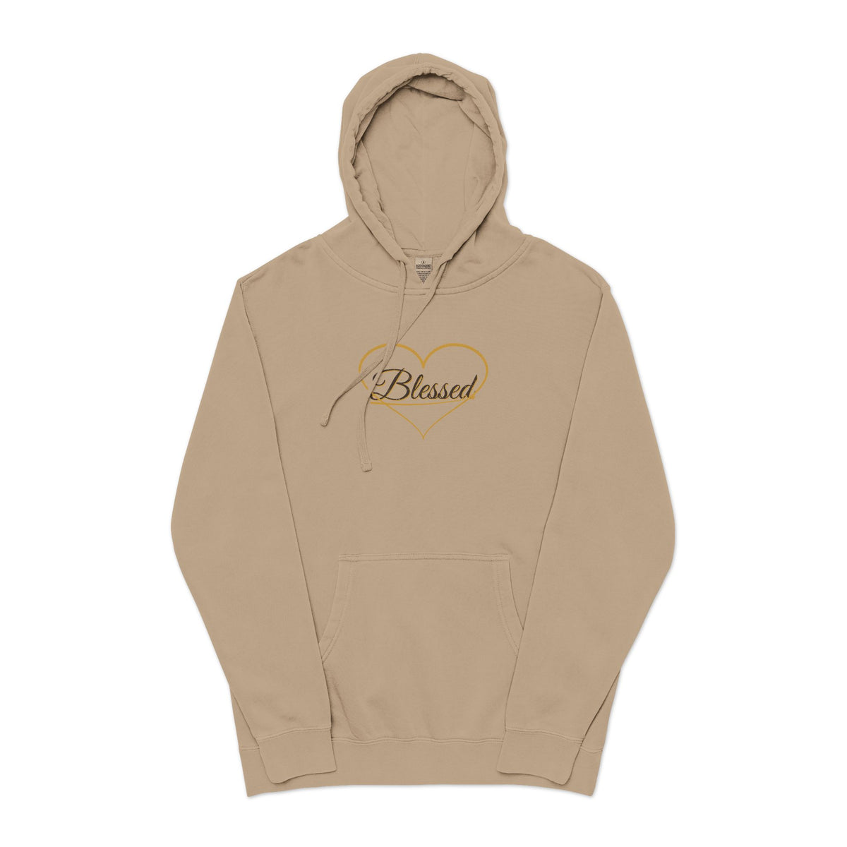 Blessed — Heart Script Pigment-Dyed Hoodie — Talitha Thread Co.