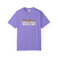 Pray With Me lettering design on Violet tee, front view