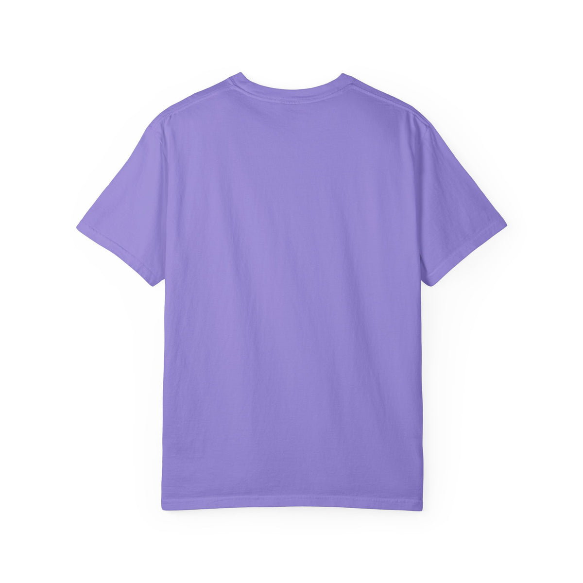 Pray With Me lettering design on Violet tee, back view