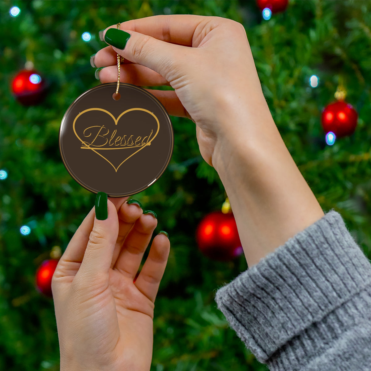Blessed Heart Script Ornament